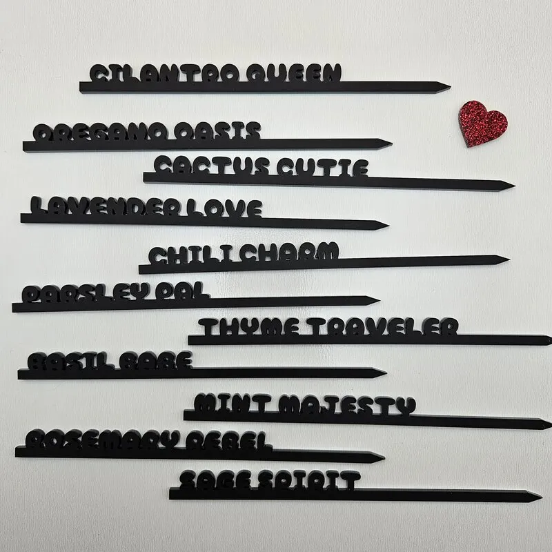 Plant stake with 'Thyme Traveler' text